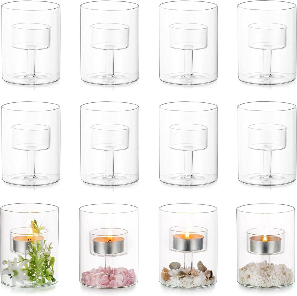 Teelichthalter Glas Zylinder Kerzenhalter Set Weihnachten Tischdeko