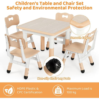 Höhenverstellbares Kindertisch-Set mit 4 Stühlen, Gelb