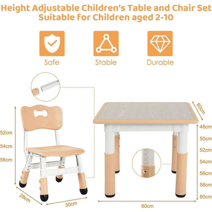 Höhenverstellbares Kindertisch-Set mit 4 Stühlen, Gelb