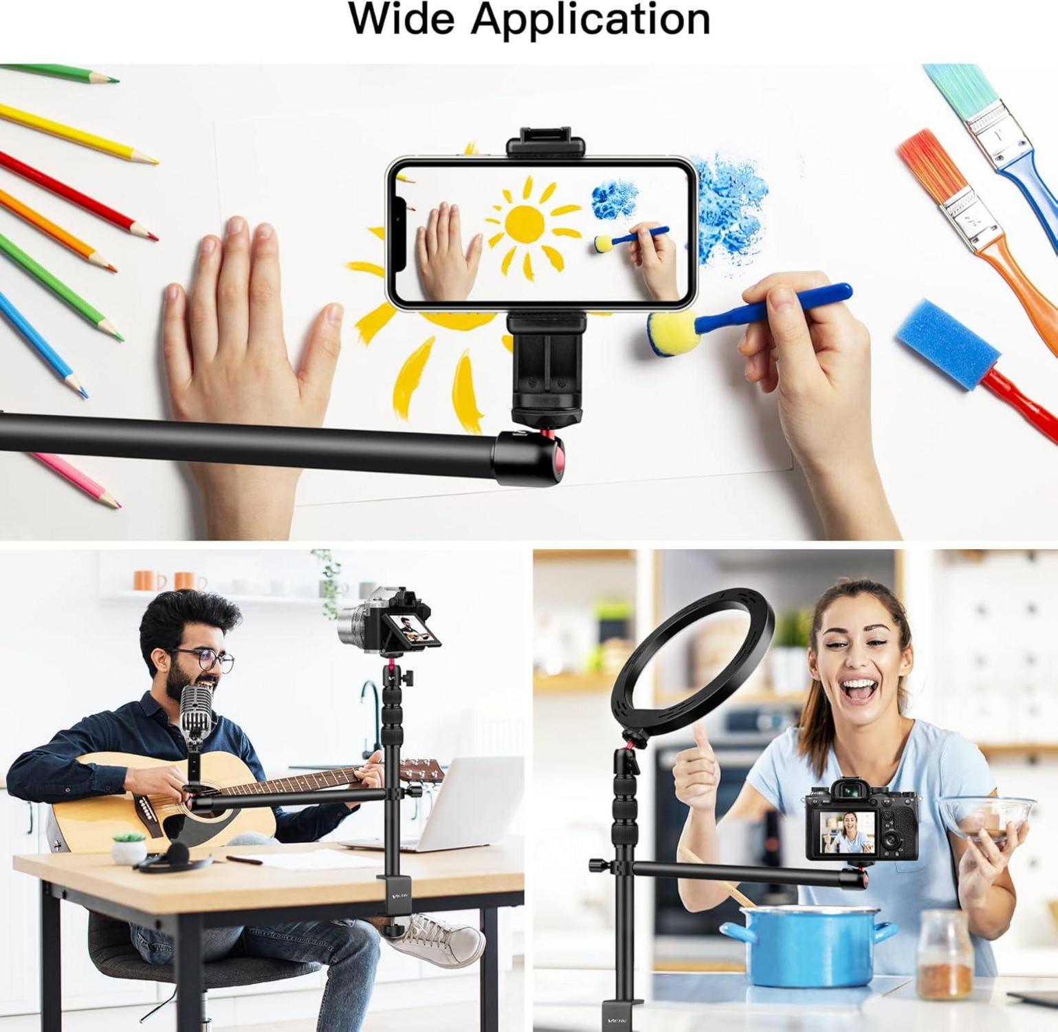 Kamera Tischhalterung Flexibler Arm 37cm-105cm Stativ LED-Licht Smartphone