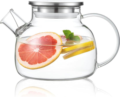 Glas Teekanne 900ml mit Edelstahldeckel und Teesieb