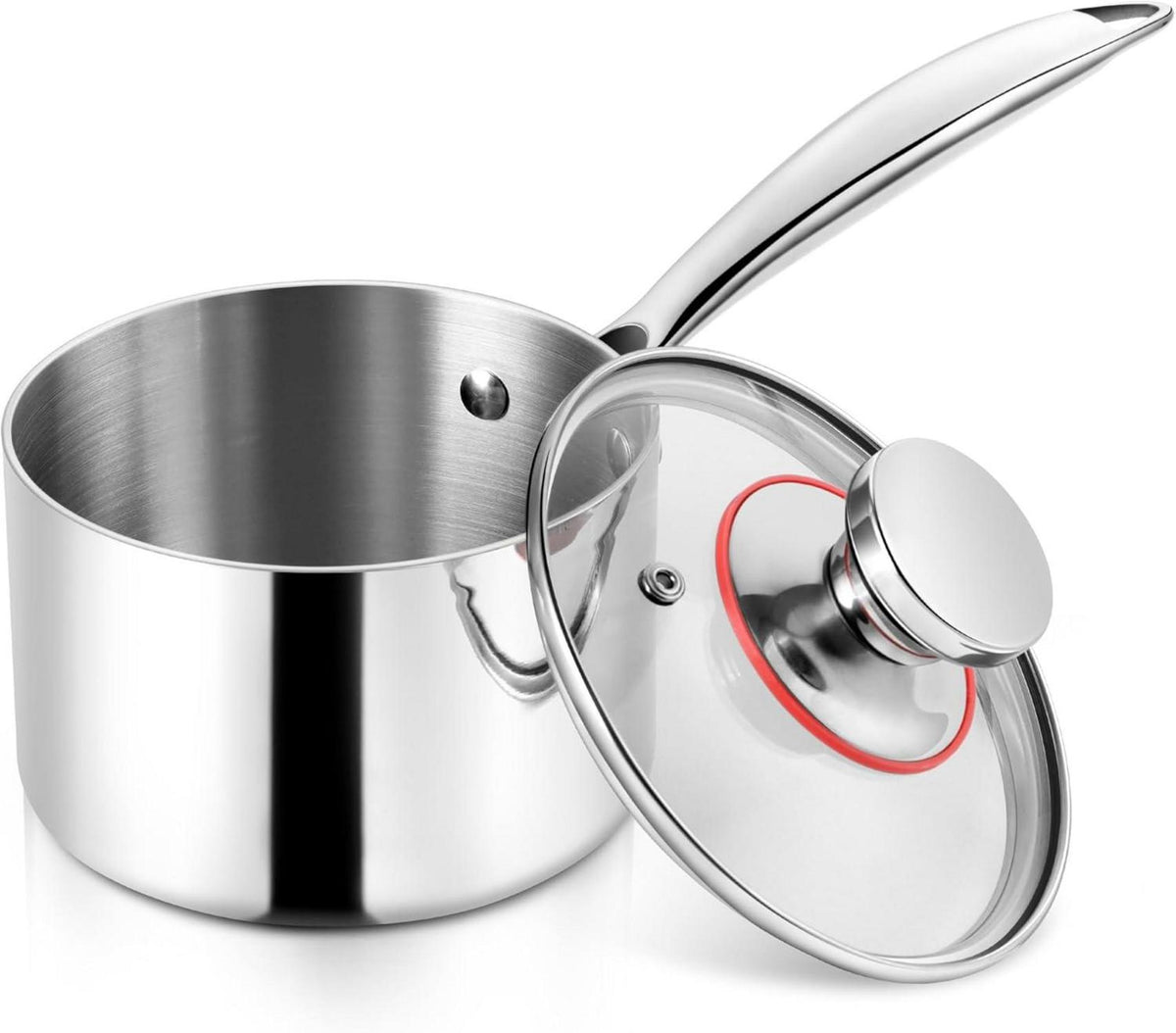 Stielkasserolle 16 cm Edelstahl Milchtopf mit Deckel Induktion
