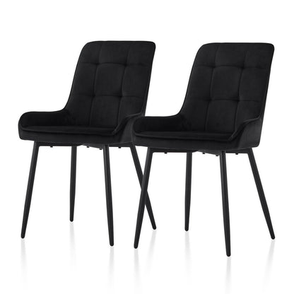 Samt Esszimmerstühle 2er Set mit gepolstertem Sitz & Metallbeinen