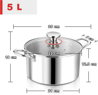 Edelstahl Kochtopf mit Glasdeckel Ø 22 cm 5 L Silber poliert