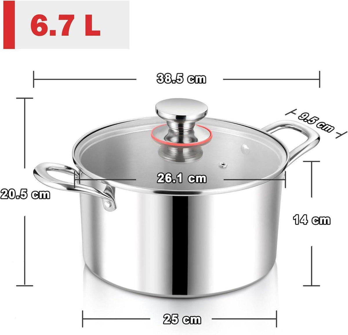 Herogo Edelstahl Kochtopf 26cm mit Glasdeckel 6,7L Induktion