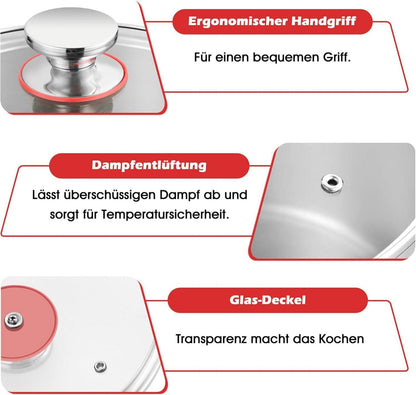 Edelstahl Kochtopf 26cm Glasdeckel 6,7L