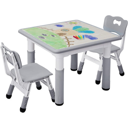 Höhenverstellbares Kindertisch-Stuhl-Set Grau Quadratisch