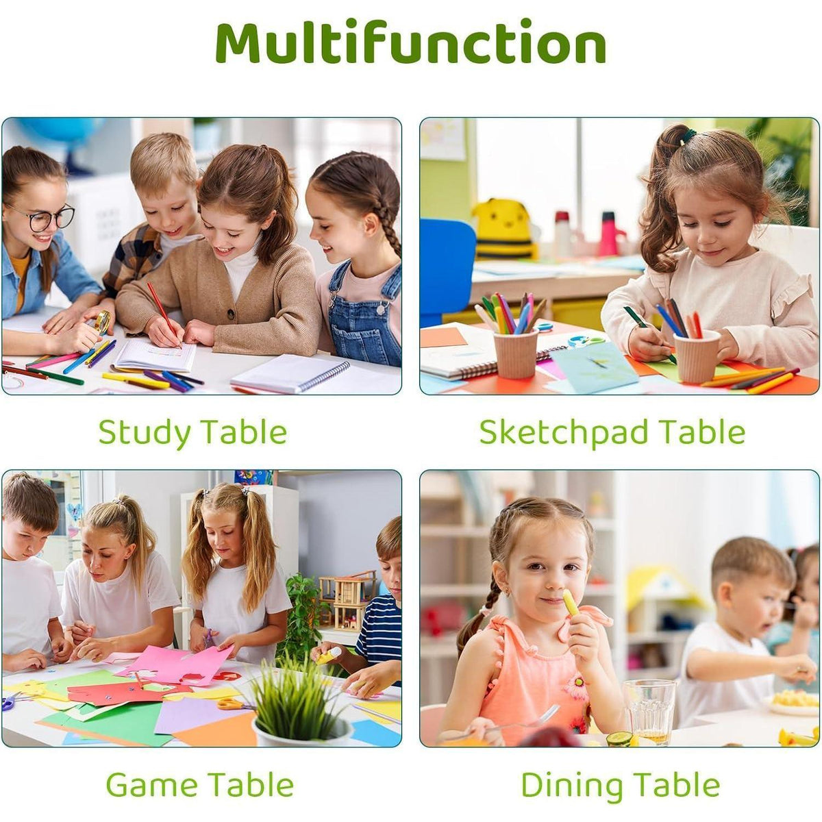 Höhenverstellbares Kindertisch-Stuhl-Set Grau Quadratisch