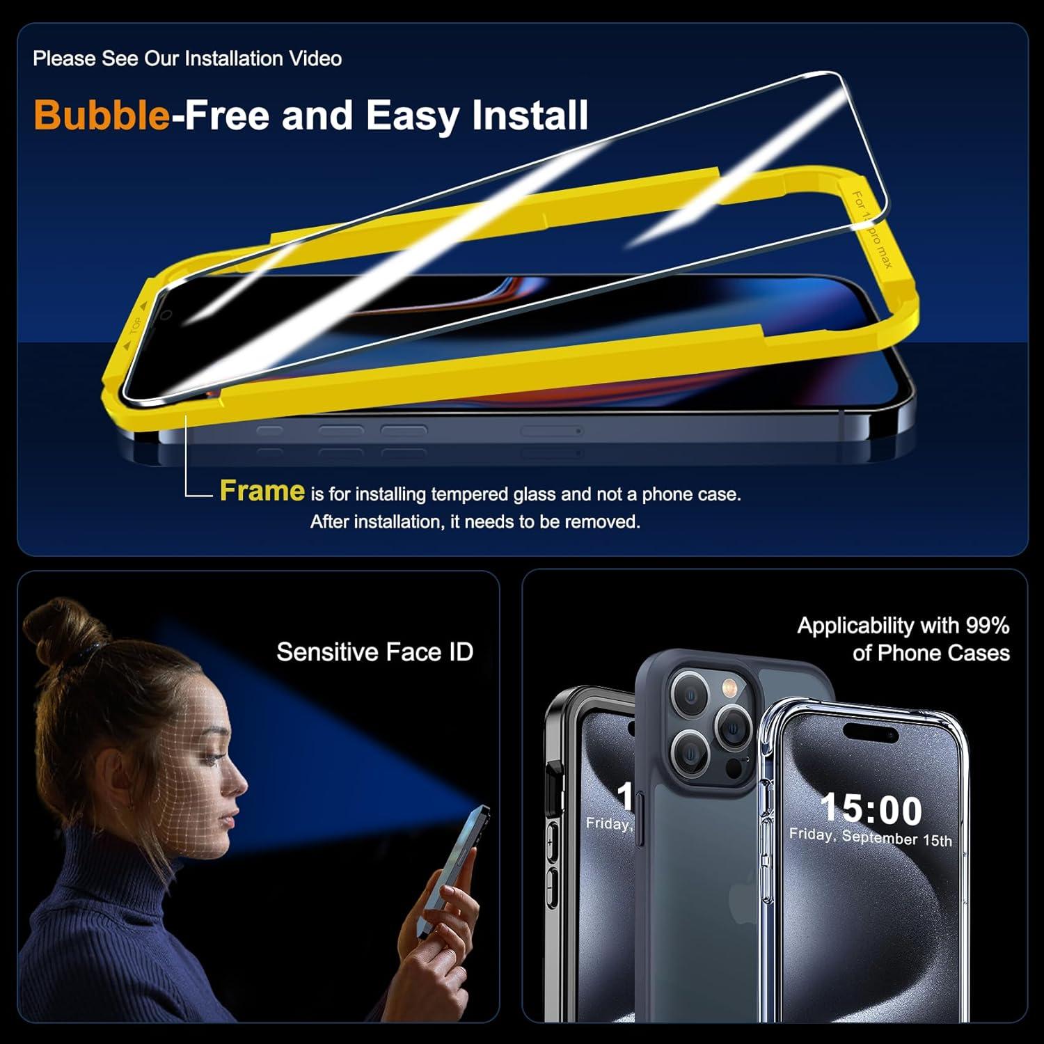iPhone 15 Pro Max Panzer Schutzglas 3 Stück 9H Härte Lila