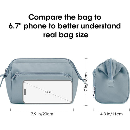 Kulturtasche Damen mit Weit Offenem Design, Graublau
