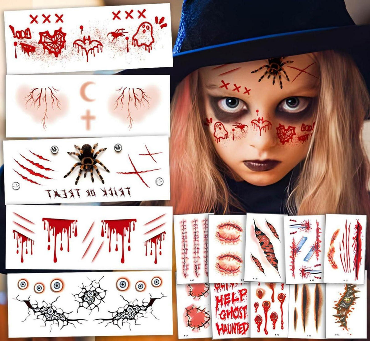 Halloween Fake Tattoos Set mit über 260 Mustern