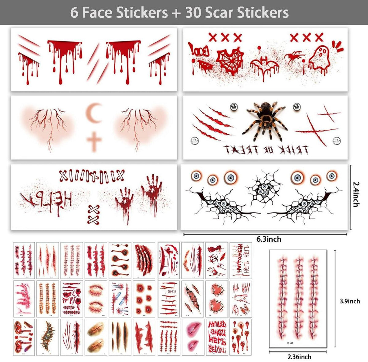 Halloween Fake Tattoos 260Pcs+ Temporäre Narben Tattoos 30