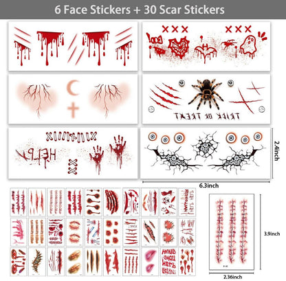 Halloween Fake Tattoos 260Pcs+ Temporäre Narben Tattoos 30