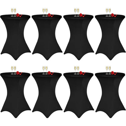 8er Set Stehtischhusse Schwarz für Ø 80-85 cm, Stretch-Tischdecke