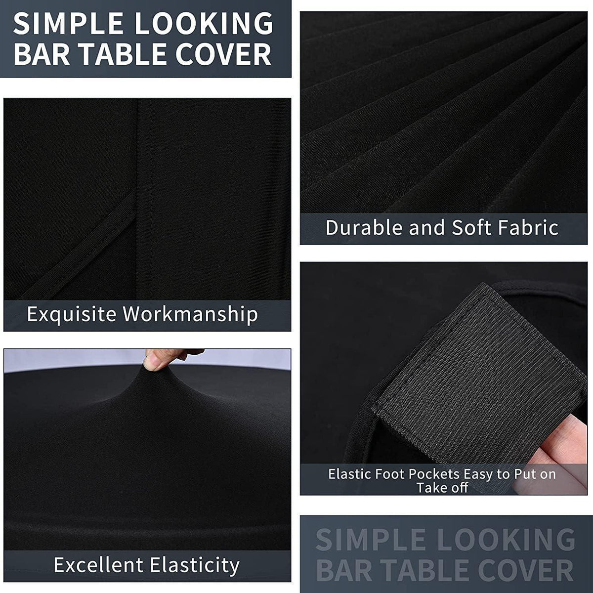 8er Set Stehtischhusse Schwarz für Ø 80-85 cm, Stretch-Tischdecke