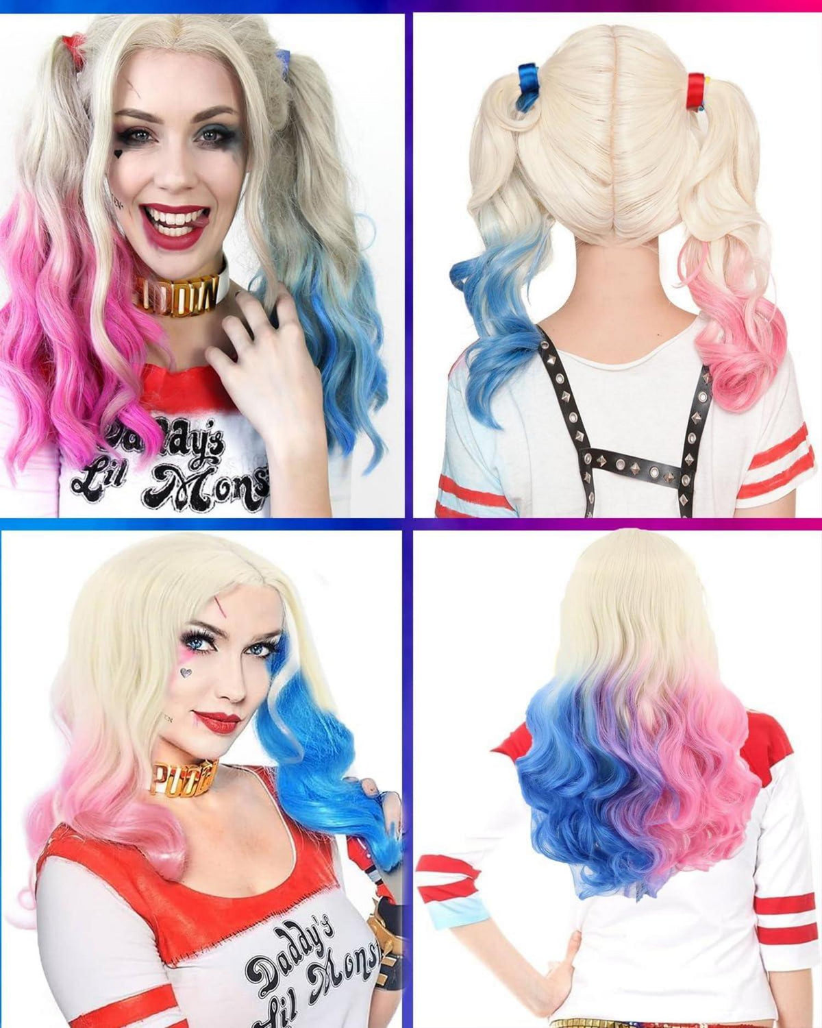 BIQIQI Quinn Cosplay Kostüm Perücke Zubehör Set Suicide Squad
