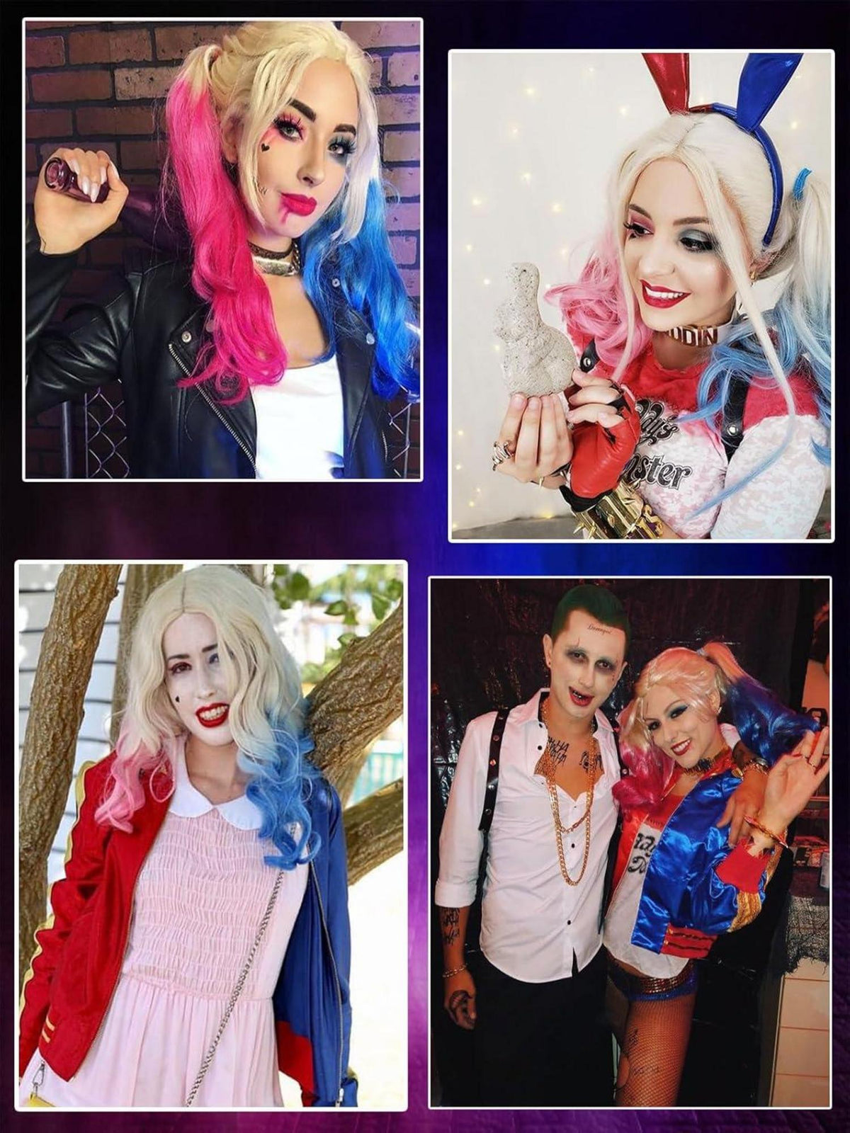 Cosplay Kostüm Set Quinn Perücke Choker Armband Stick Suicide Squad