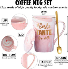 Beste Tante Tasse mit Deckel und Löffel in Geschenkbox