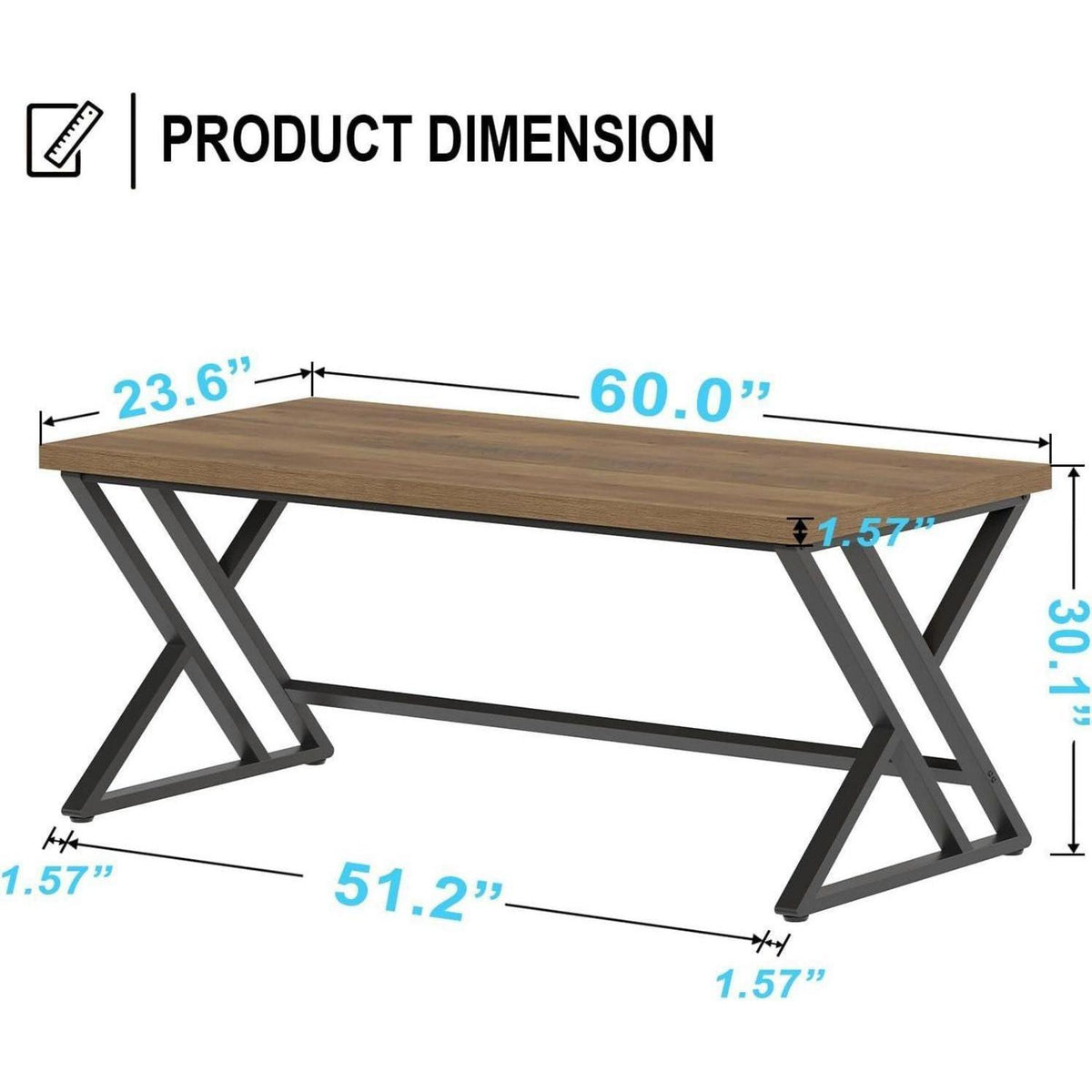Großer Schreibtisch Metall Holz 152cm für Home Office & Lernen