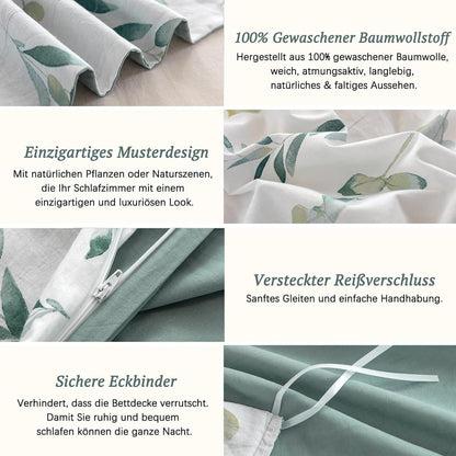 Bettwäsche 135x200 Pflanzenmuster 4 Teile Baumwolle Leinen Griffigkeit