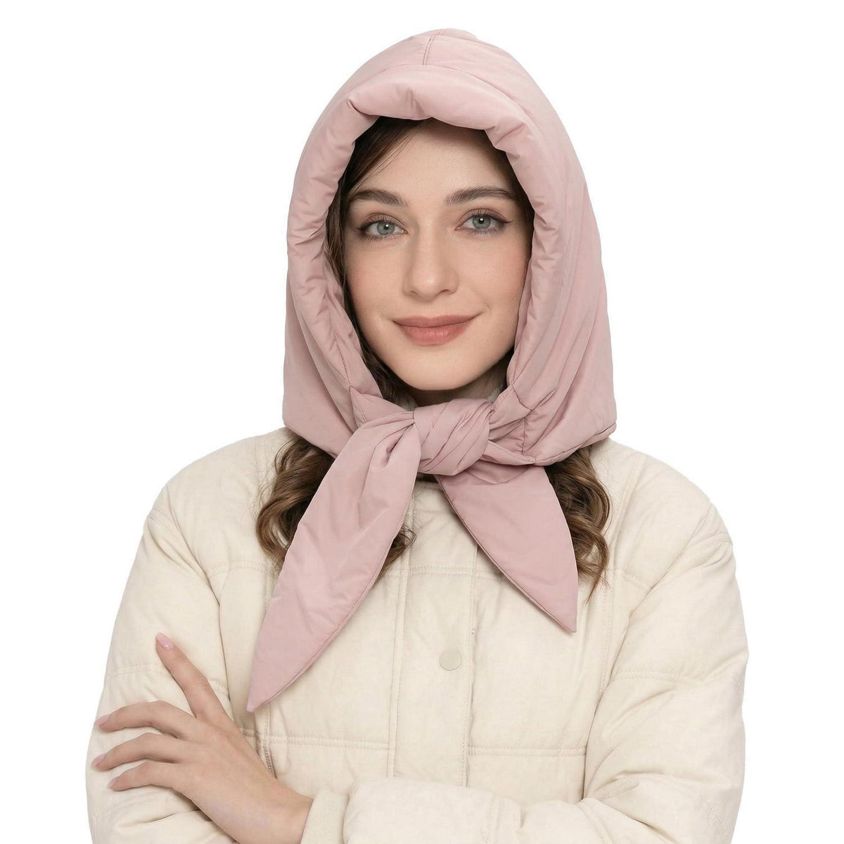Damen Winter Beanie Mütze winddicht mit Halskragen Rosa