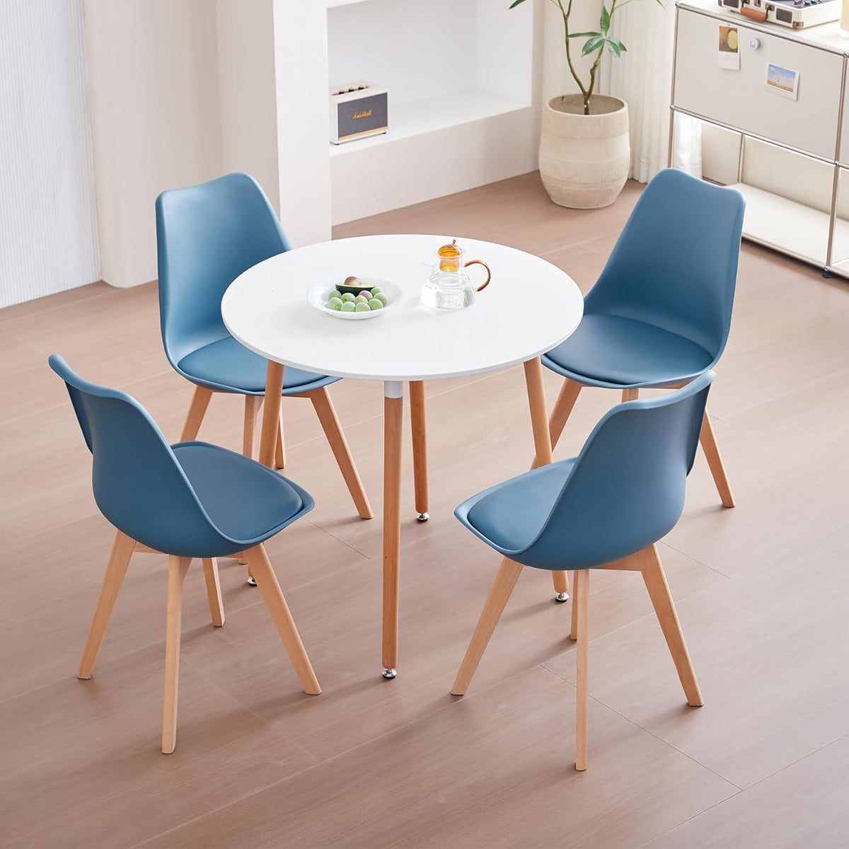 Esszimmerstuhl Set 8er Blau – Massivholzbeine & Abnehmbar