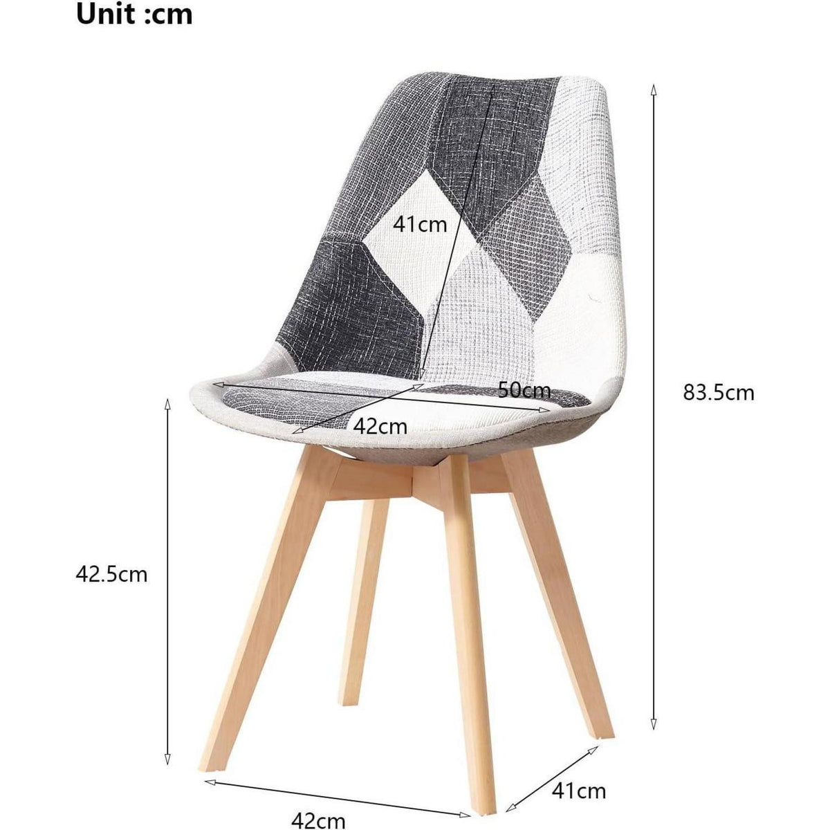 Patchwork Esszimmerstühle Set (8) – Grau & Abnehmbare Kissen