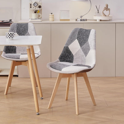 Patchwork Esszimmerstühle Set (8) – Grau & Abnehmbare Kissen