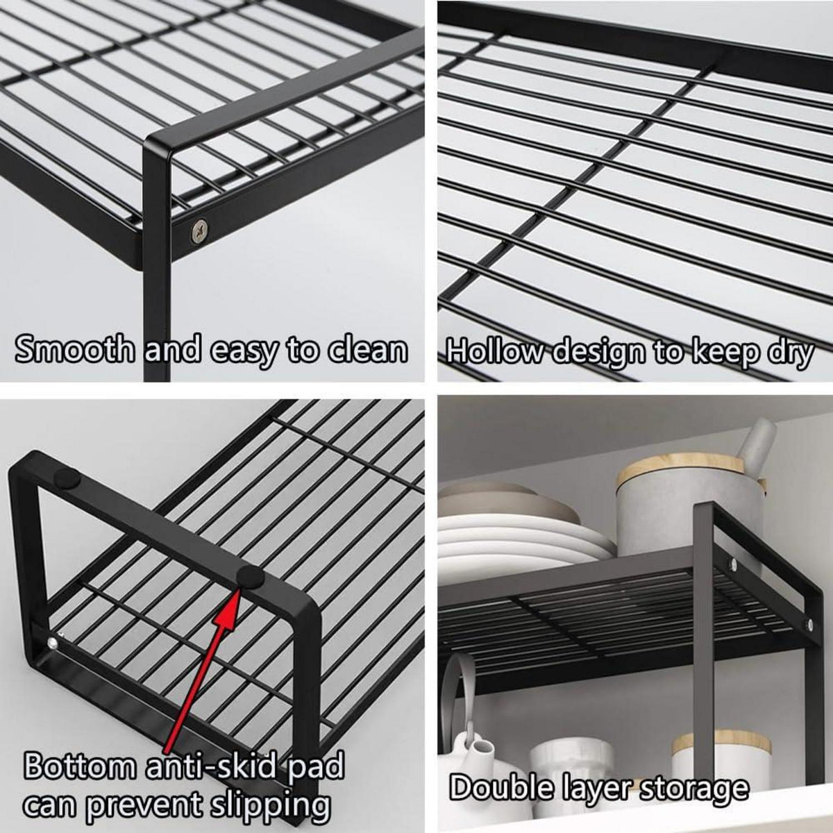 Küchenregal Metall Schwarz Anti-Rutsch Organizer 25kg Tragfähigkeit