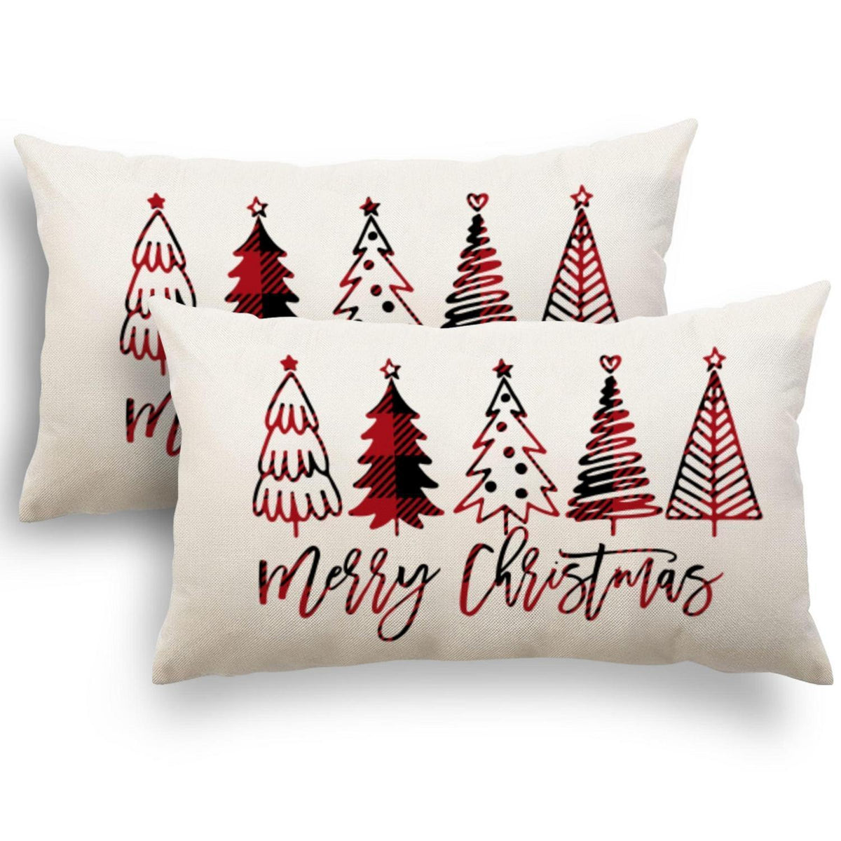 Weihnachten Kissenbezug 30x50 - 2er Set Leinen Deko