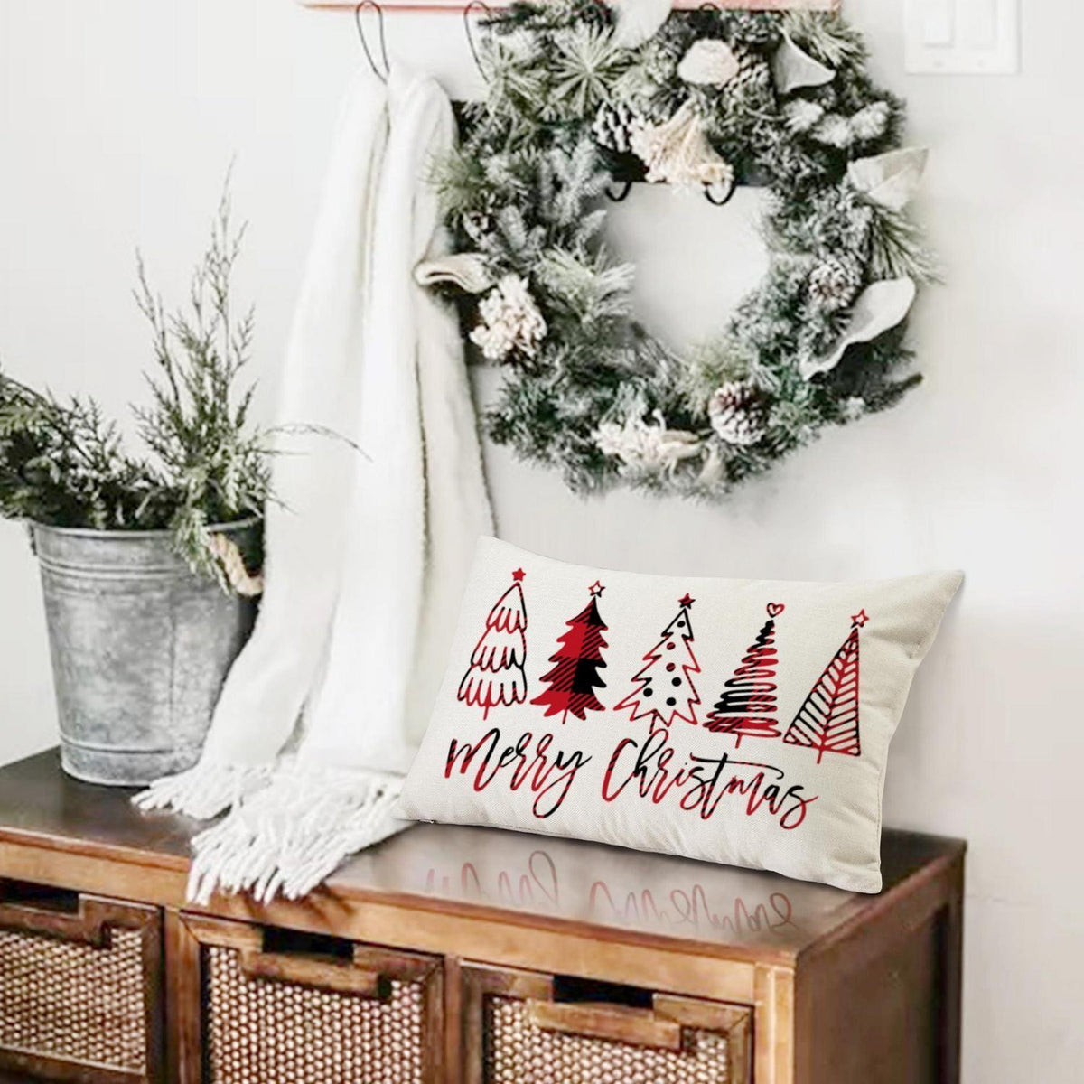 Weihnachten Kissenbezug 30x50 - 2er Set Leinen Deko