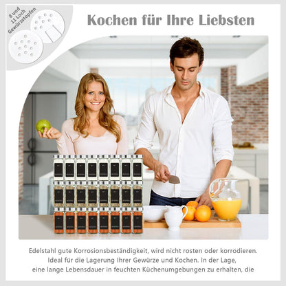 24er Gewürzdosen Set mit Streueinsatz, Edelstahldeckel, Trichter, Etikett