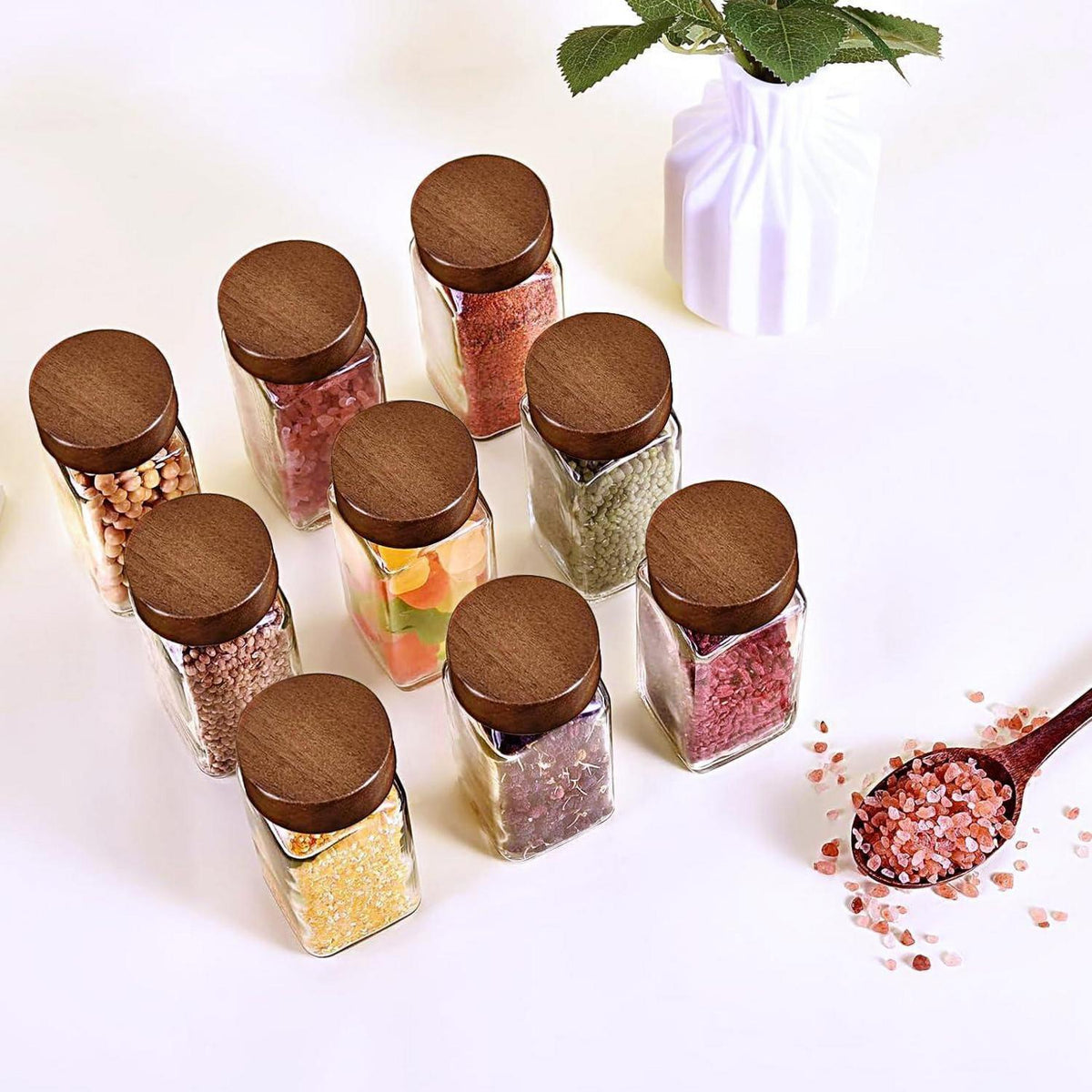 12er Set Gewürzgläser mit Akazienholzdeckel, 120ml