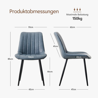 Esszimmerstühle Kunstleder 4er Set Blau mit Metallbeinen