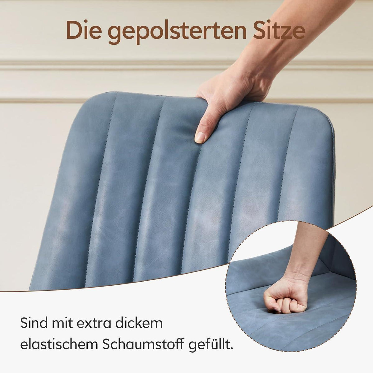 Esszimmerstühle Kunstleder 4er Set Blau mit Metallbeinen
