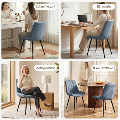 Esszimmerstühle Kunstleder 4er Set Blau mit Metallbeinen