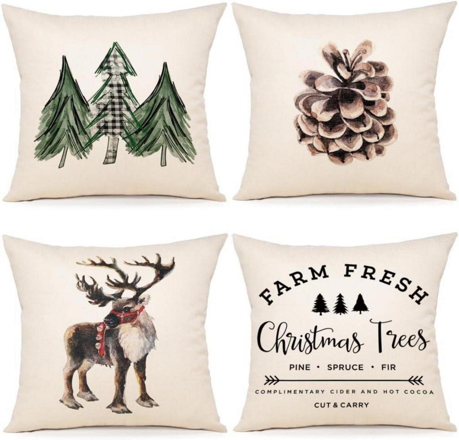 Weihnachten Kissenbezug Set Dekokissen Leinen Sofa 45x45cm