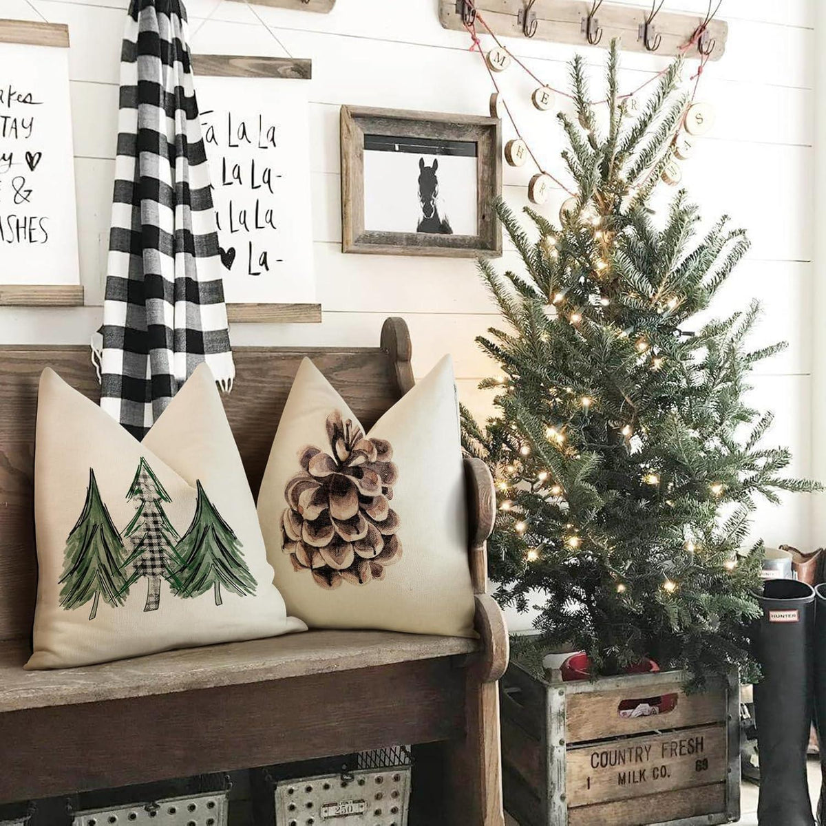 Weihnachtskissenbezug Leinen 40x40 4er Set für Sofa Schlafzimmer