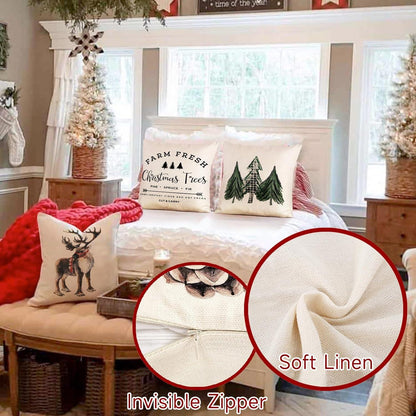 Weihnachten Kissenbezug 40x40 cm 4er Set Leinen Deko Sofa