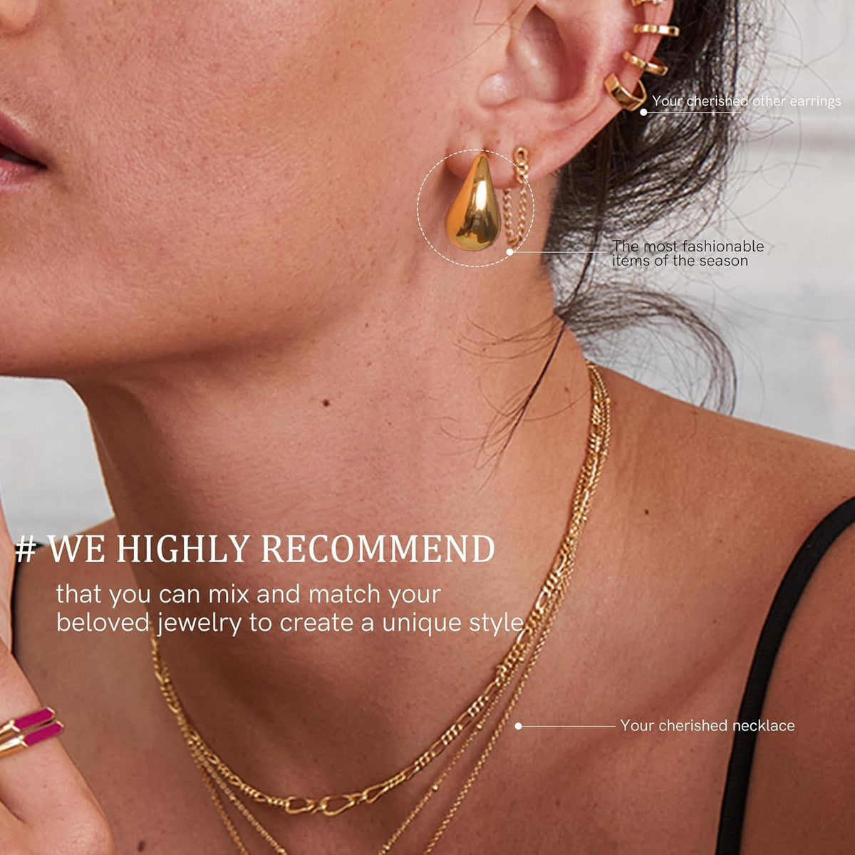 Chunky Goldene Ohrringe Damen 18K Vergoldet Hypoallergen