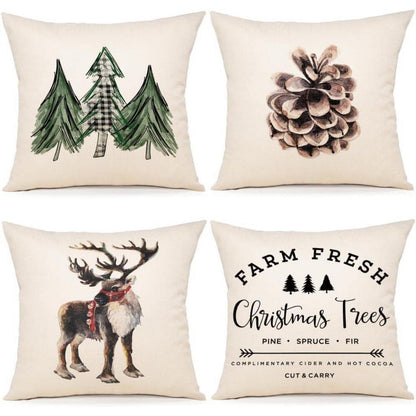 Weihnachtskissenbezug 50x50 cm, 4er Set Leinen