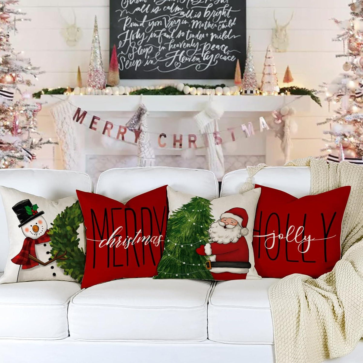 YCOLL Weihnachten Kissenbezug 40x40cm Set 4er Leinen