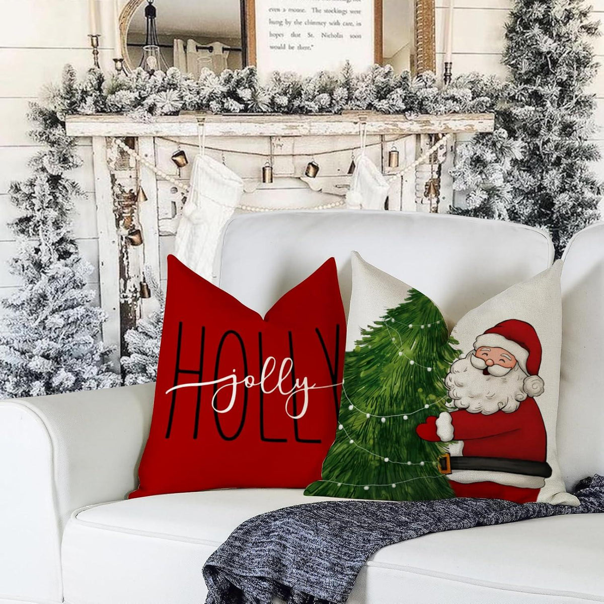 YCOLL Kissenbezug Weihnachten 40x40 Leinen 4er Set für Deko Sofa Couch