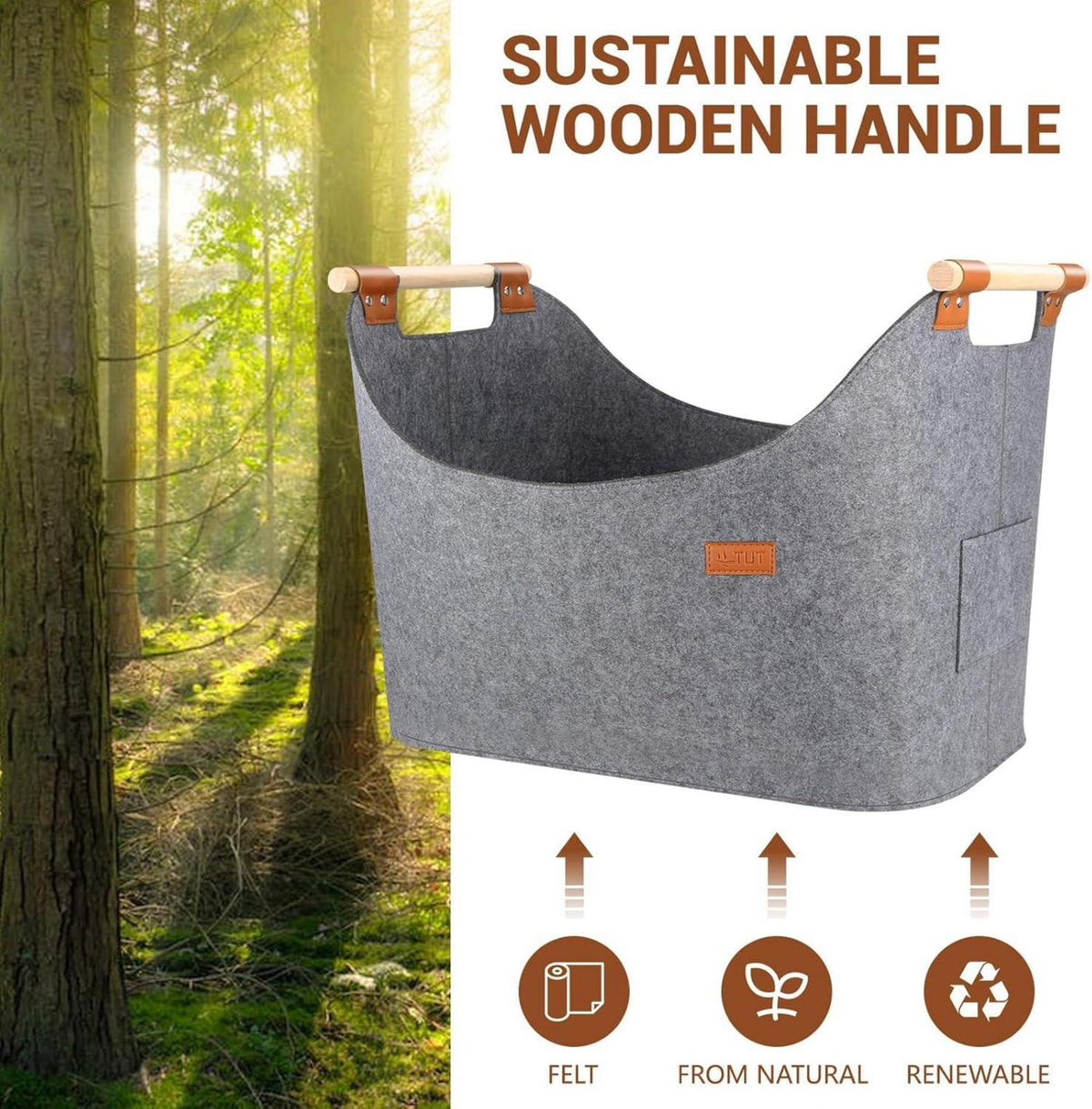 XXL Filz Holzkorb Kaminholz 50x40x30cm Grau Faltbar Stabil
