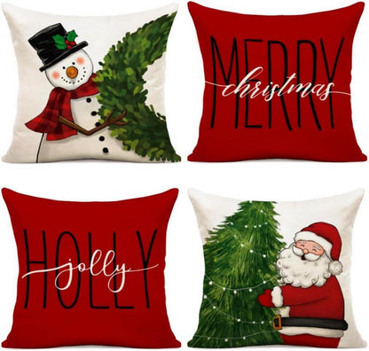 Weihnachten Kissenbezüge Set Leinen Dekokissen 45x45cm 4er-Pack
