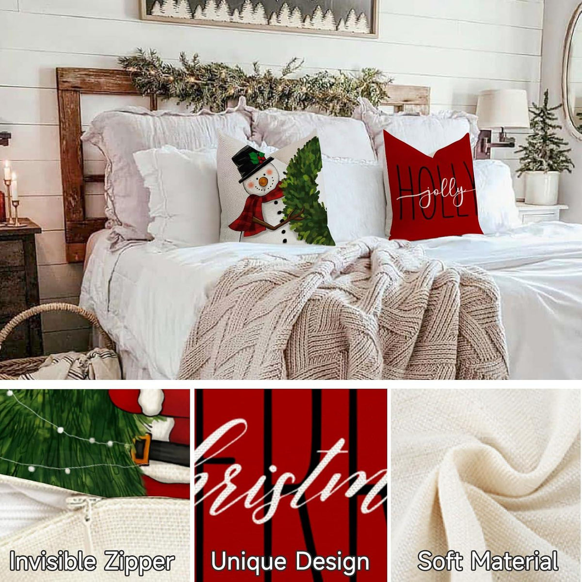 Weihnachten Kissenbezug 45x45 Leinen Deko Set 4er Sofa Schlafzimmer