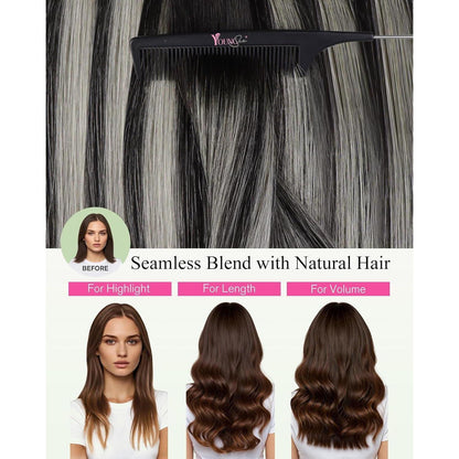 Tape-In Haarverlängerung Ombre Schwarz Silber 55cm Echthaar