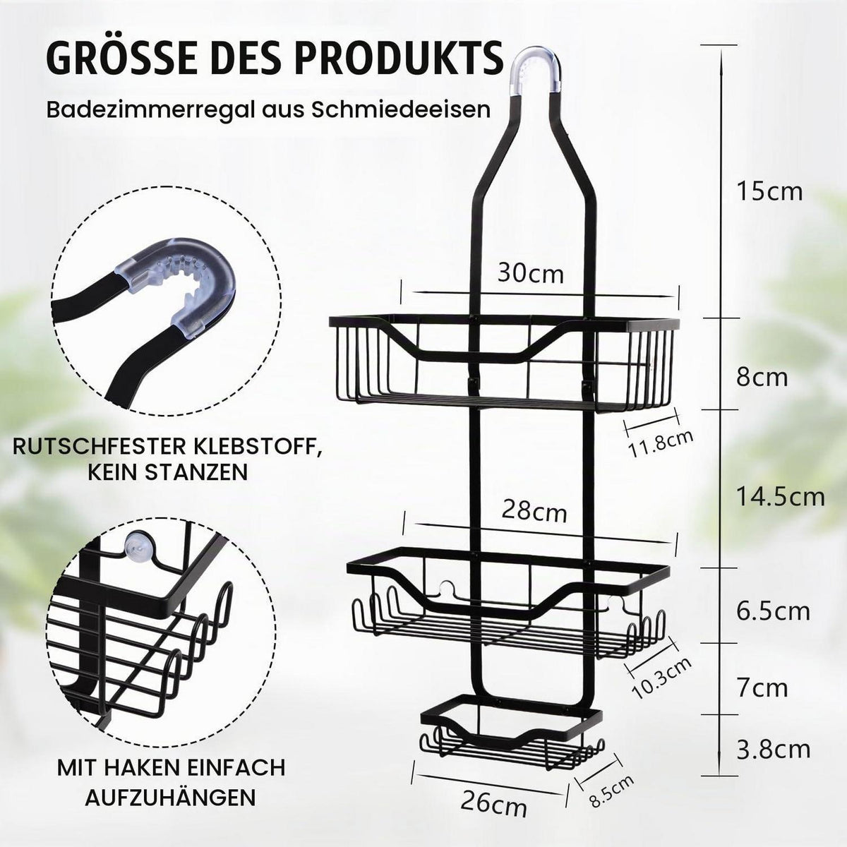 Hängende Duschablage 3-Stufig Edelstahl Schwarz