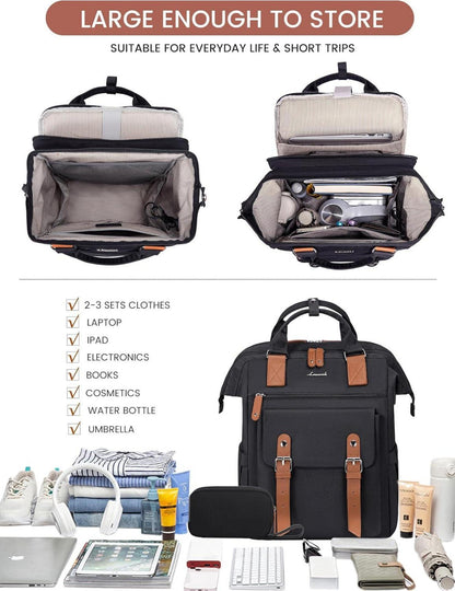 Schulrucksack Damen Laptop 15,6 Zoll Schwarz Wasserdicht mit