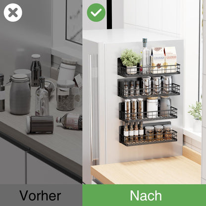 Magnetisches Gewürzregal für Kühlschrank 4 Stück Set Magnetisches Regal Organiser für Gewürze, Flaschen, Getränke